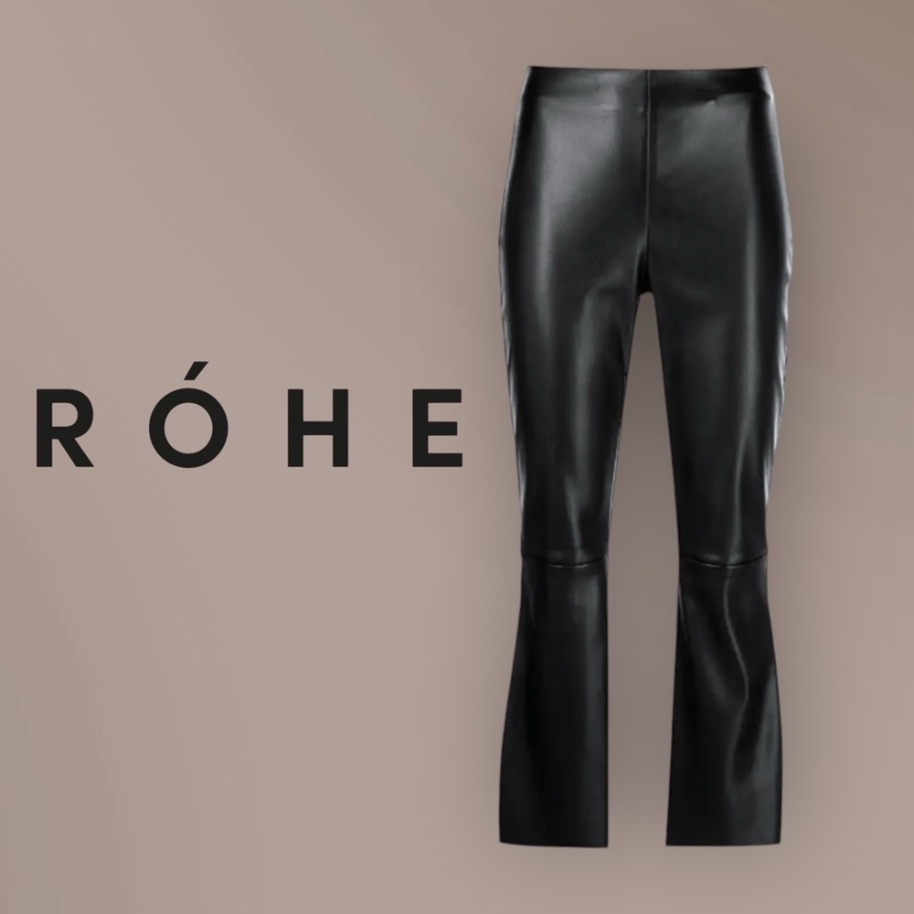 ROHE Faustine Black Vegan Leather Pants Buttery Smooth Size 38 or 6 US Wide Leg